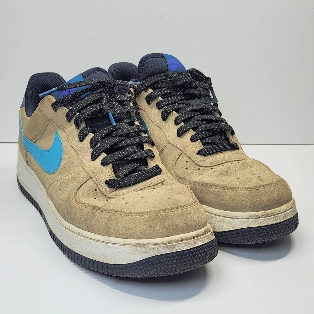Nike Air Force 1 Low Shoes Mens Size 13 Beige Blue Suede Sneakers CD0887-201
